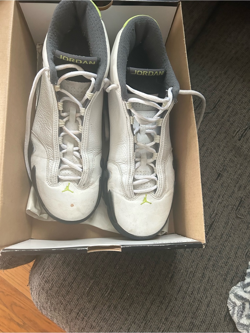 Jordan White with Neon Green Accent Men's Basketball Sneakers